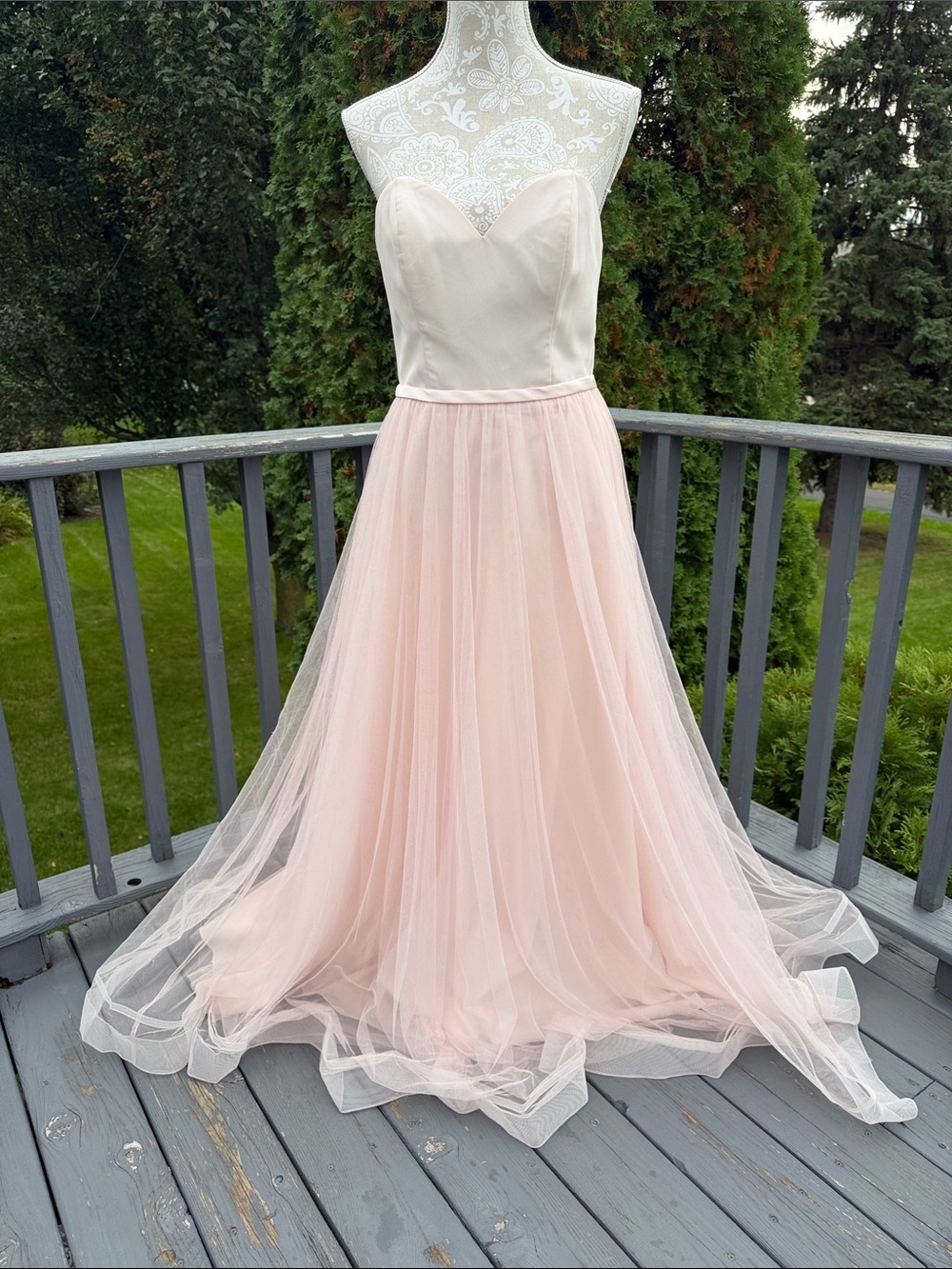 Allure Bridals Pink and White Strapless Sweetheart Tulle Maxi dress Sz 12